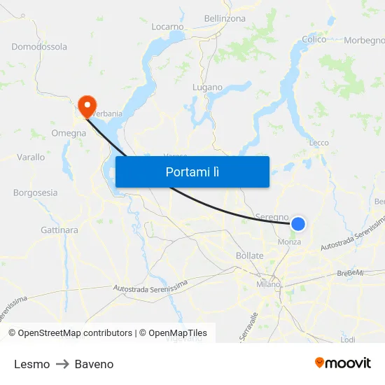 Lesmo to Baveno map