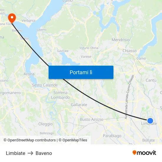 Limbiate to Baveno map
