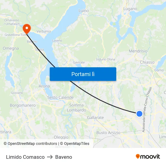 Limido Comasco to Baveno map