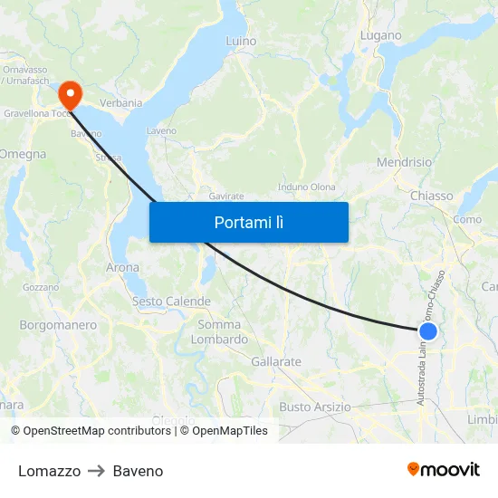 Lomazzo to Baveno map