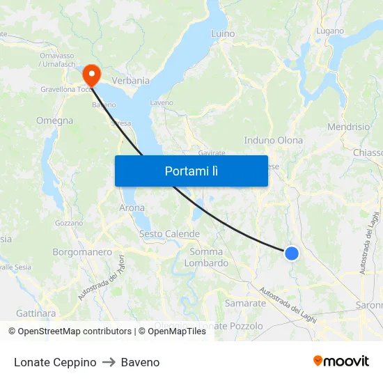 Lonate Ceppino to Baveno map