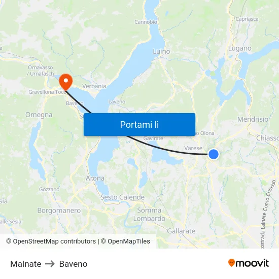 Malnate to Baveno map