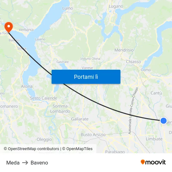 Meda to Baveno map