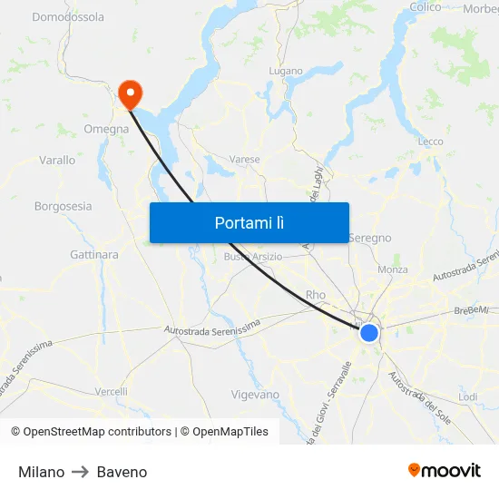 Milano to Baveno map
