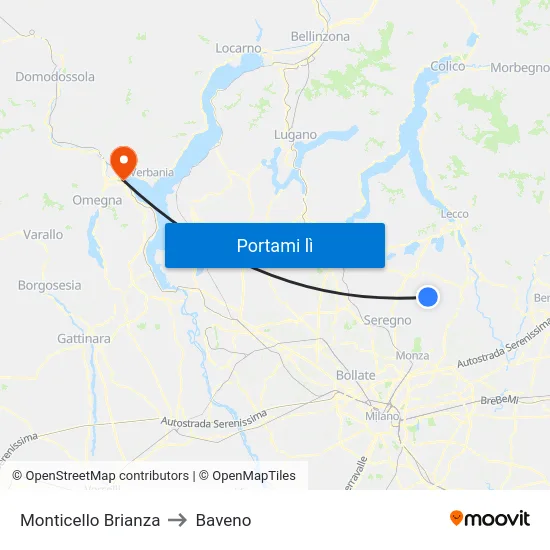 Monticello Brianza to Baveno map