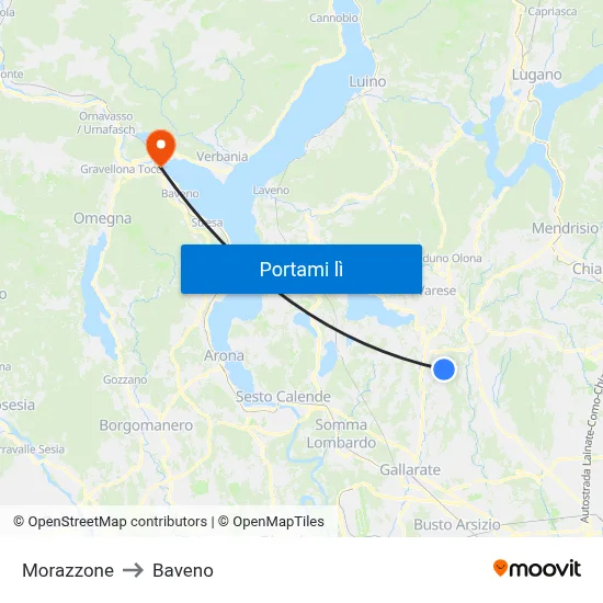 Morazzone to Baveno map