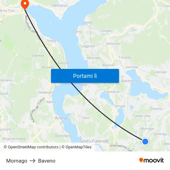Mornago to Baveno map