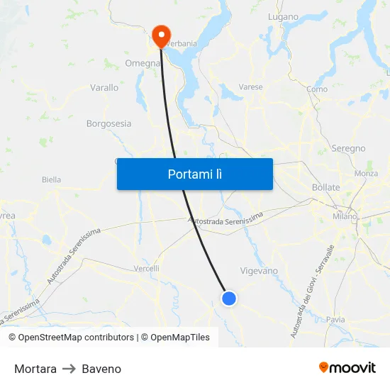 Mortara to Baveno map