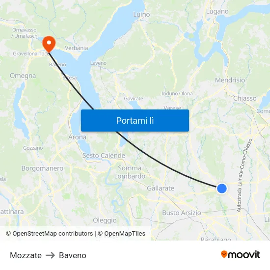 Mozzate to Baveno map