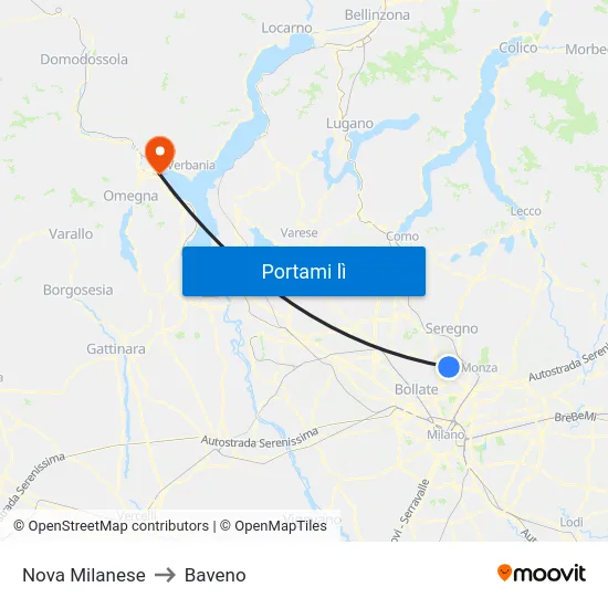 Nova Milanese to Baveno map