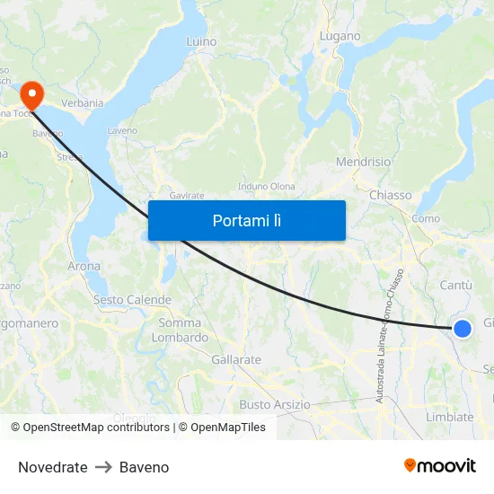 Novedrate to Baveno map