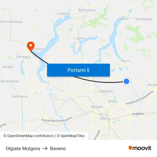 Olgiate Molgora to Baveno map