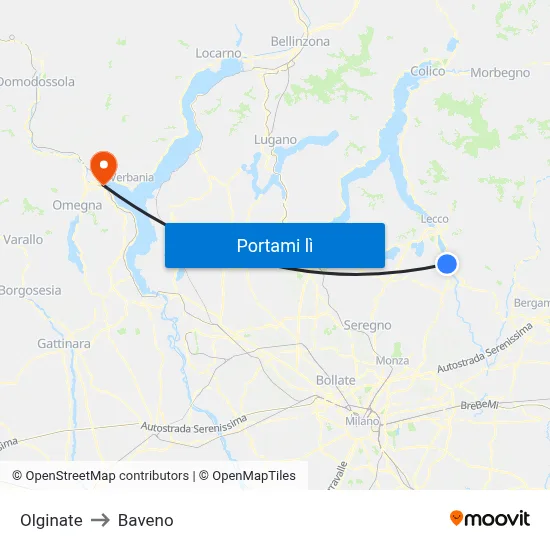 Olginate to Baveno map