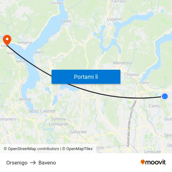 Orsenigo to Baveno map
