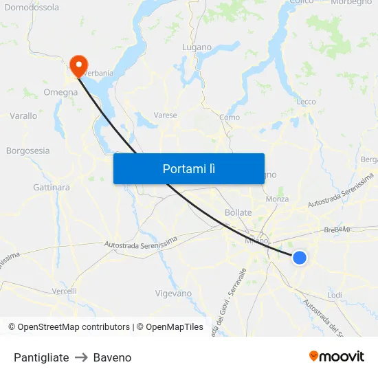 Pantigliate to Baveno map
