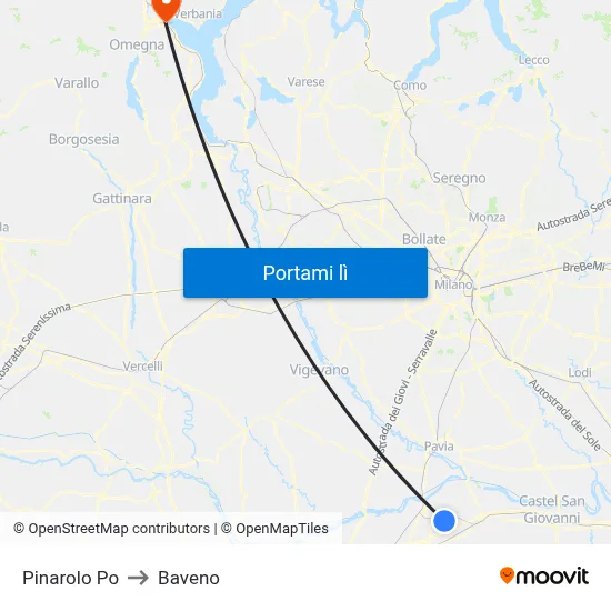 Pinarolo Po to Baveno map