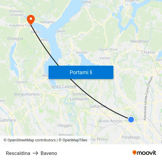 Rescaldina to Baveno map