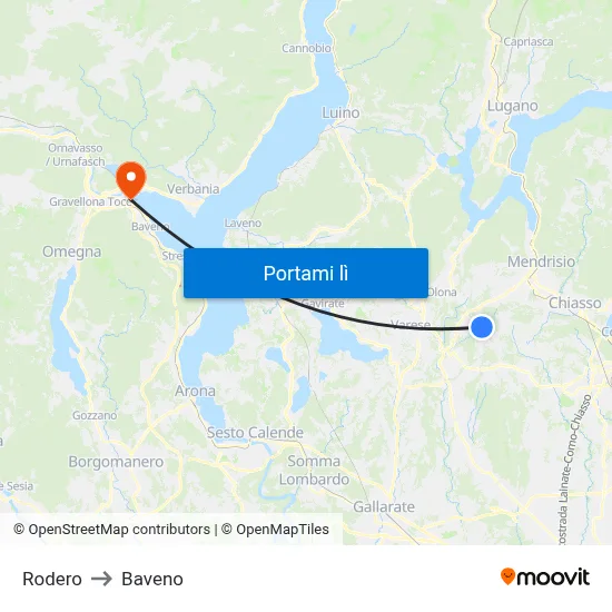 Rodero to Baveno map