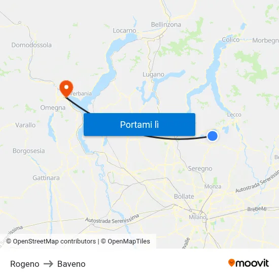 Rogeno to Baveno map