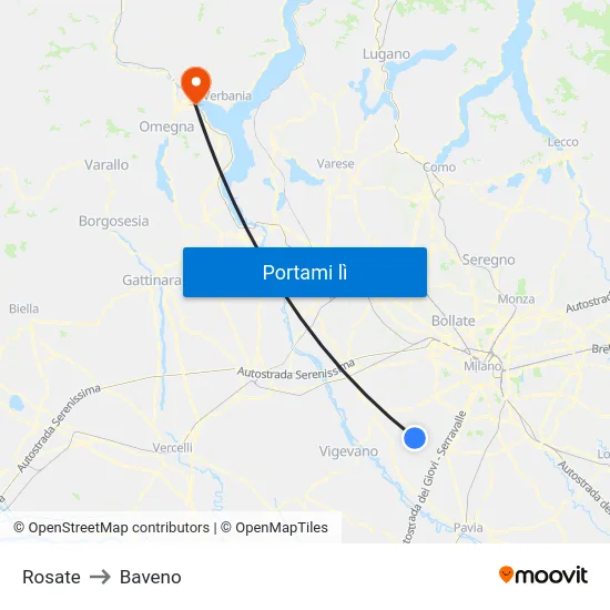 Rosate to Baveno map