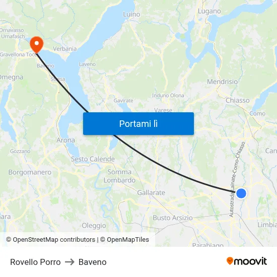 Rovello Porro to Baveno map
