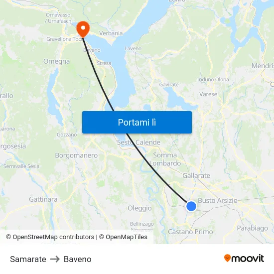 Samarate to Baveno map