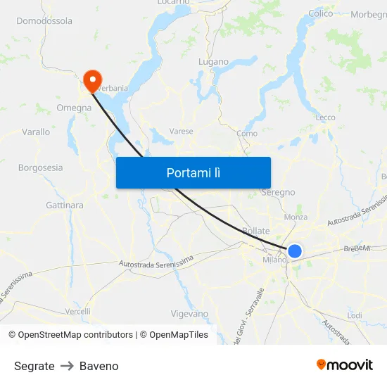 Segrate to Baveno map