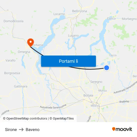 Sirone to Baveno map