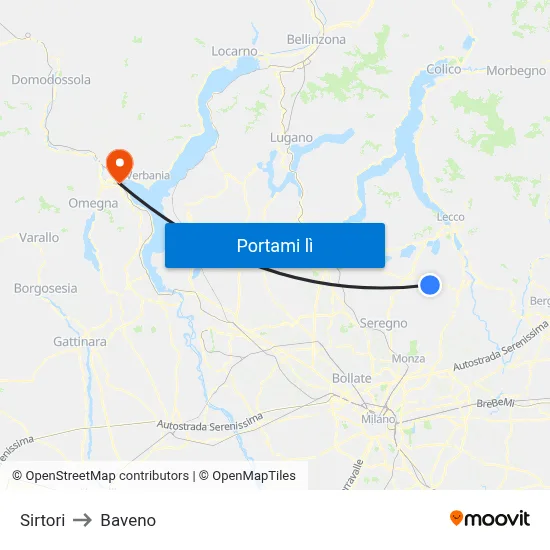 Sirtori to Baveno map
