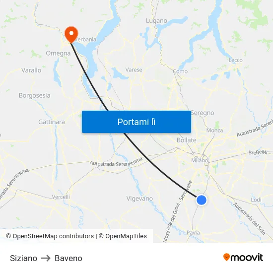 Siziano to Baveno map