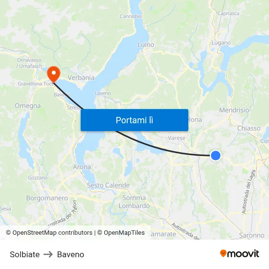 Solbiate to Baveno map