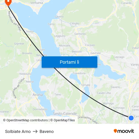 Solbiate Arno to Baveno map