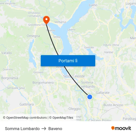 Somma Lombardo to Baveno map