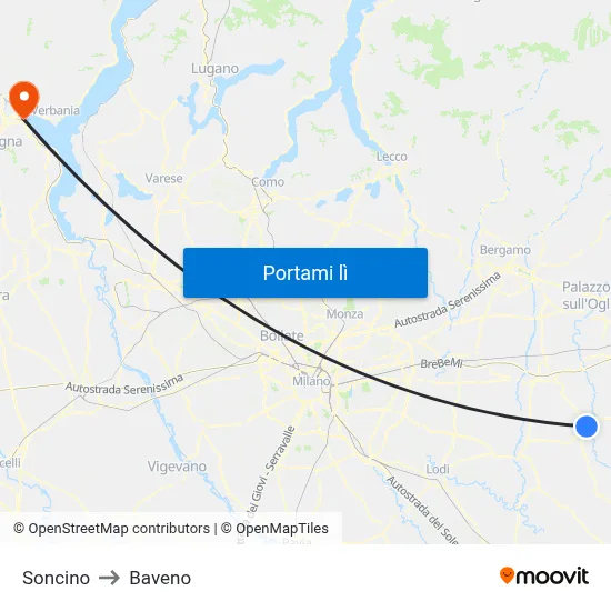 Soncino to Baveno map