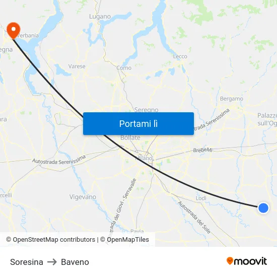 Soresina to Baveno map