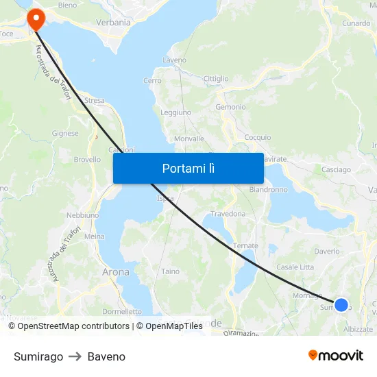 Sumirago to Baveno map