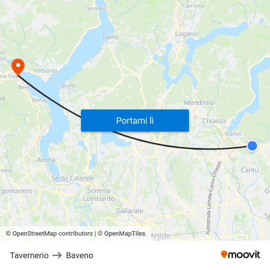 Tavernerio to Baveno map