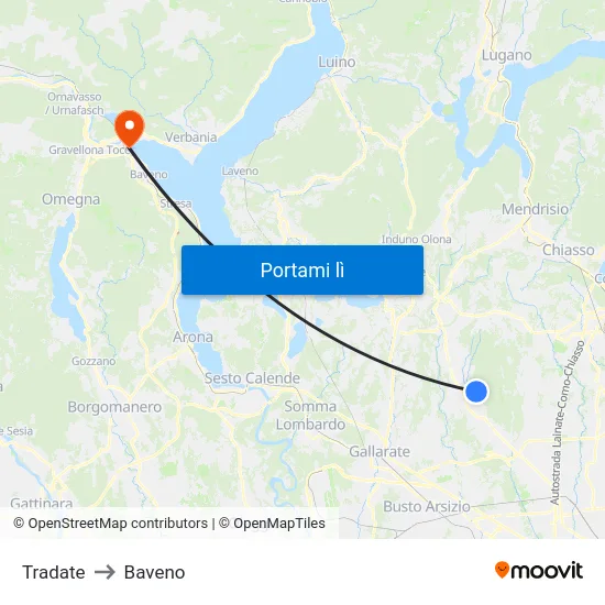 Tradate to Baveno map