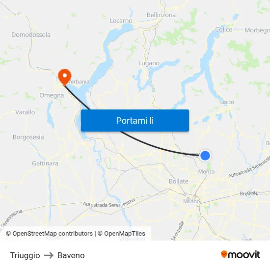Triuggio to Baveno map