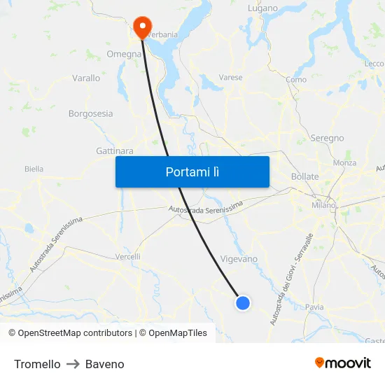 Tromello to Baveno map