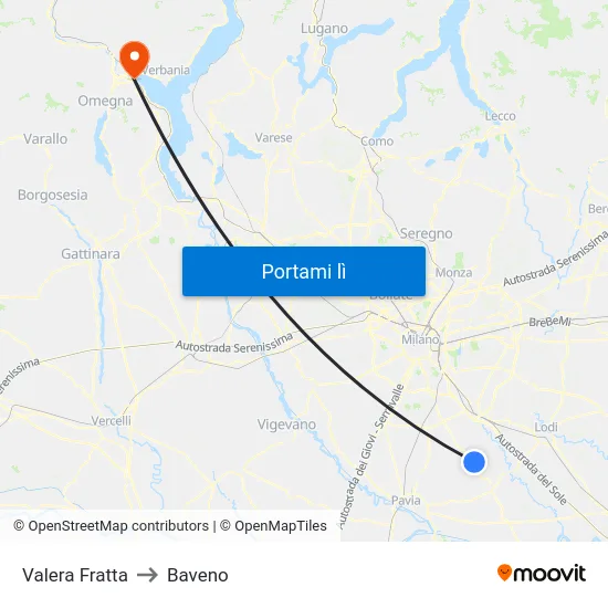 Valera Fratta to Baveno map