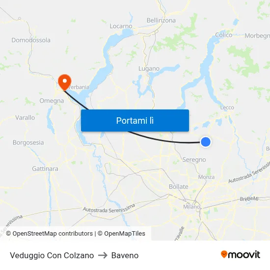 Veduggio Con Colzano to Baveno map