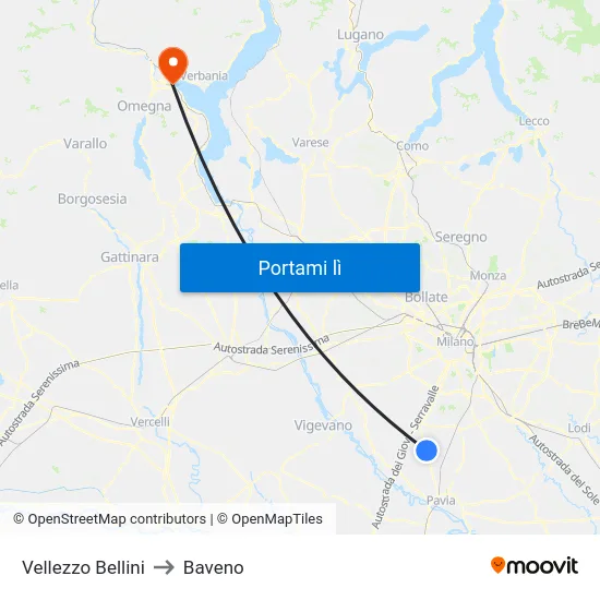 Vellezzo Bellini to Baveno map