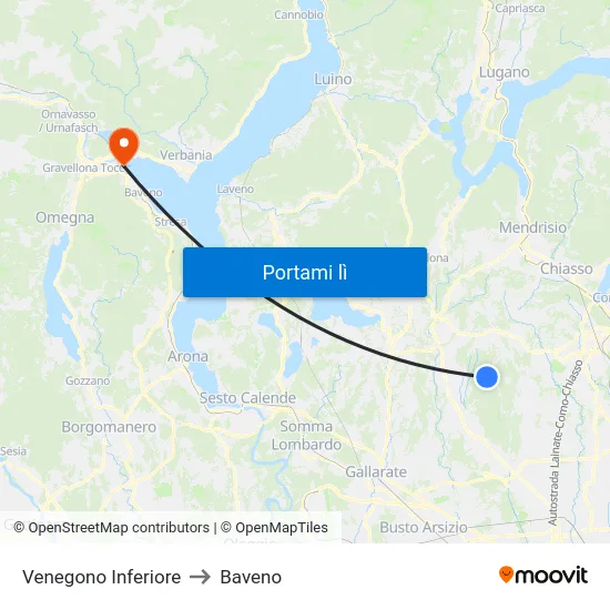 Venegono Inferiore to Baveno map