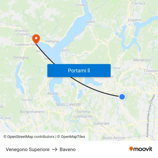 Venegono Superiore to Baveno map