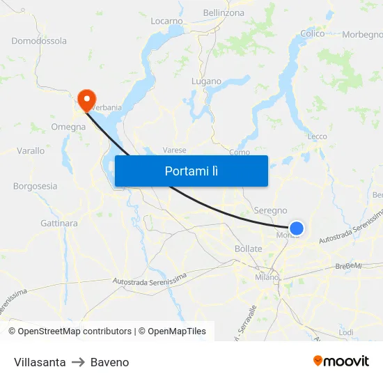 Villasanta to Baveno map