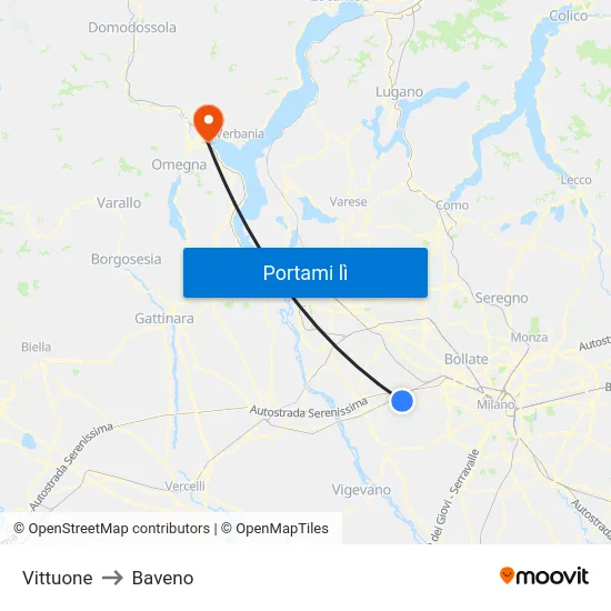 Vittuone to Baveno map