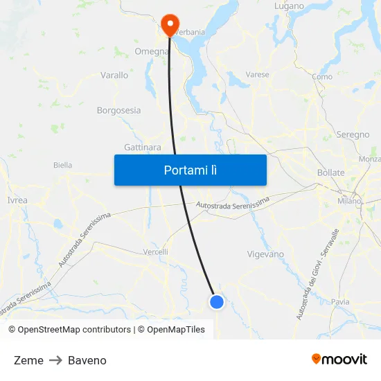 Zeme to Baveno map
