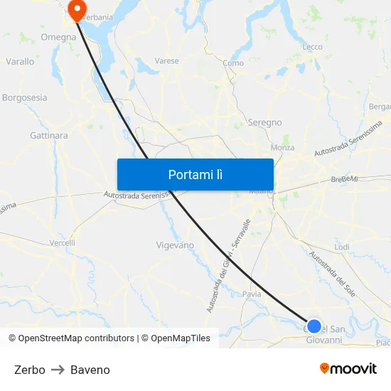 Zerbo to Baveno map