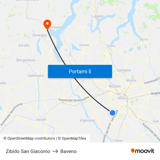 Zibido San Giacomo to Baveno map